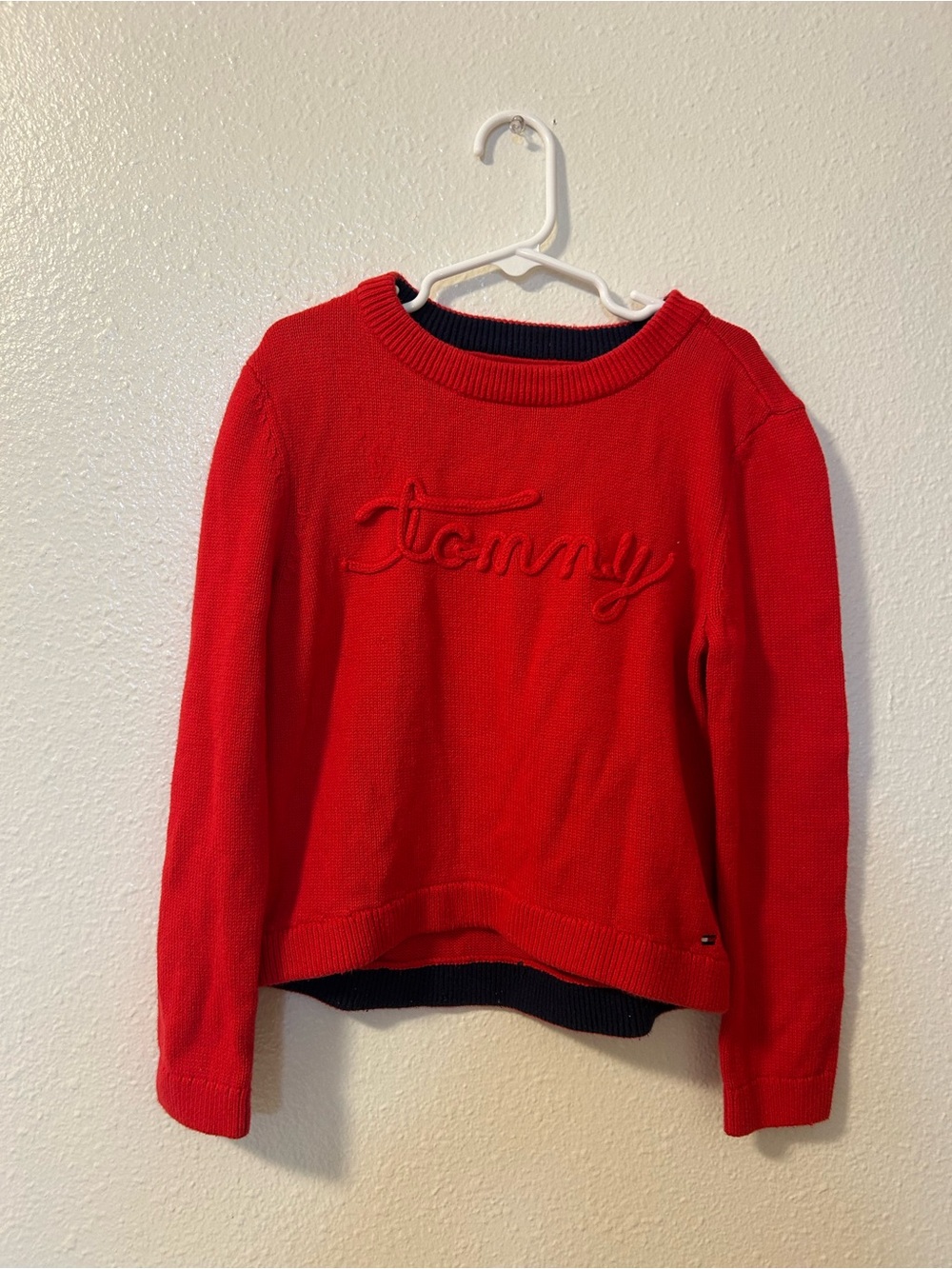 Kids Tommy Hilfiger Red Crewneck Sweater with Script Logo